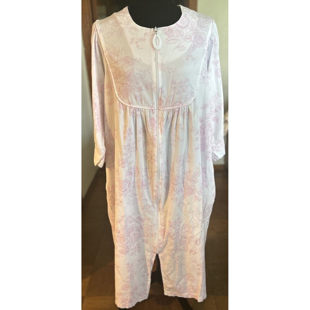 Miss Elaine Full Zip Robe/ House Dress Cotton Corduroy Pink Toile Pockets XL